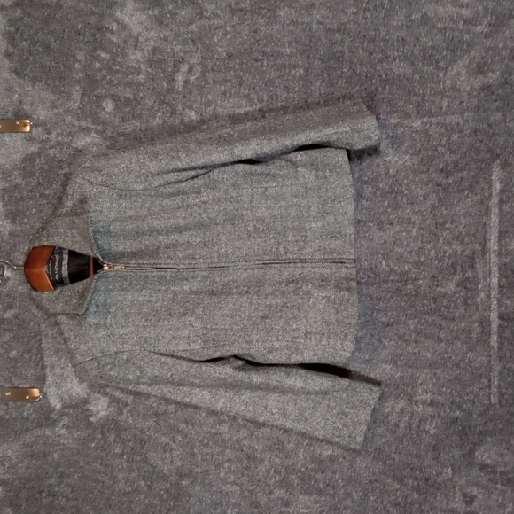 Sandro Vintage Structured Full Zip Wool Blazer Jacket Herringbone Size 10 - Picture 2 of 9